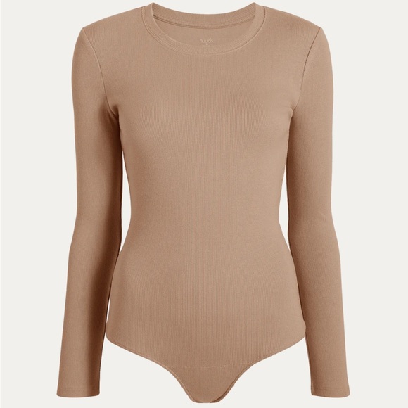 NUUDS Long Sleeve Ribbed Crewneck Bodysuit - Sand size Small - Picture 1 of 6